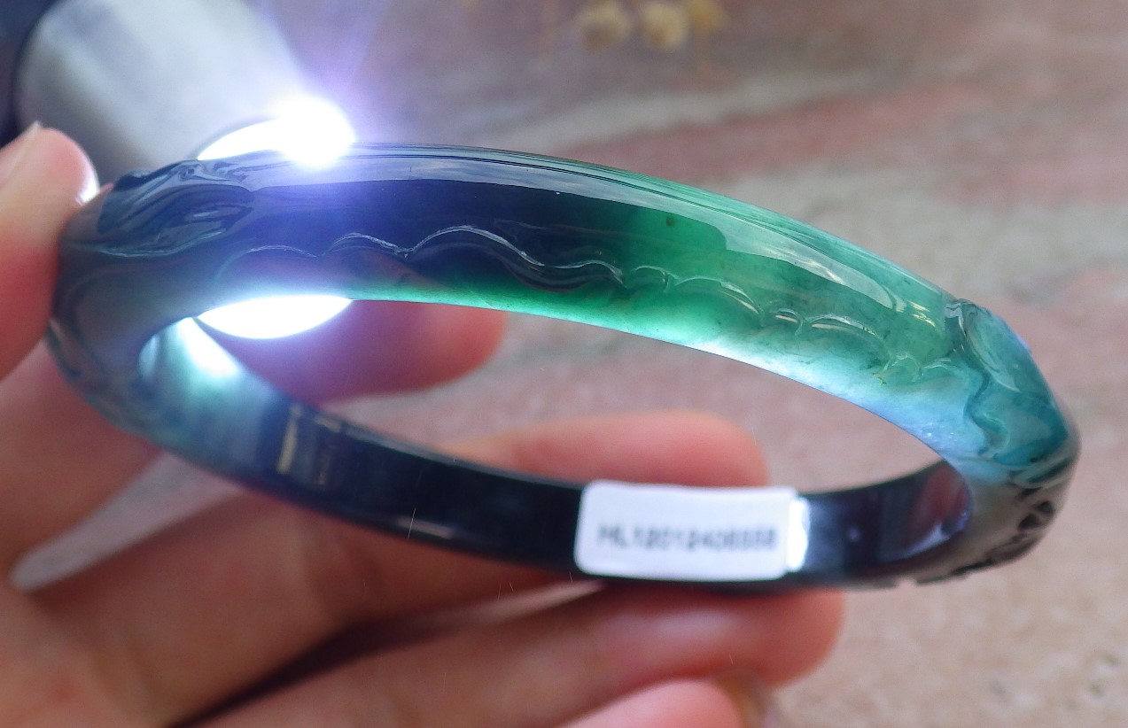 Icy Green Natural A JADE Jadeite Bird Leaf Flower Bangle Bracelet 58 mm 684011 TN