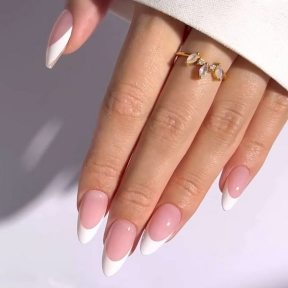 24x White French Tip Full Covers False Nails Elegant Press On Nails Short Almond On Nails Acrylic Nails for Daily