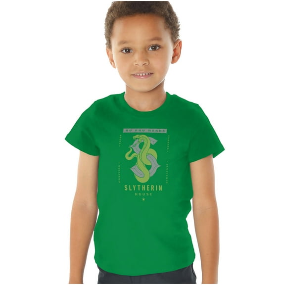 Harry Potter Slytherin By Any Means Kids T Shirt (2) for Toddler Boys and Girls, Kelly Green