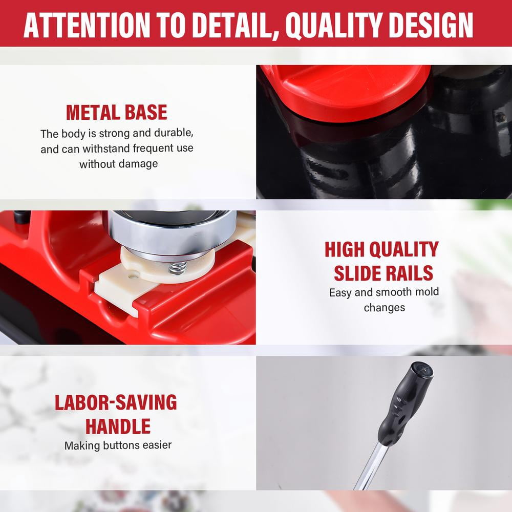 Multi-Size Button Maker Machine, 1.25 inch+2.28 inch+3 inch Interchangeable Press Kit with 300 Sets Button Maker Supplies for DIY Crafts and Events