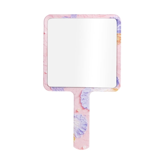 Unique Bargains 1 Pc Women Floral Square Handheld Mirror for Travel Pink Purple Yellow