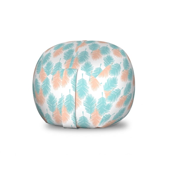 Tropical Storage Toy Bag Chair, Exotic Palm Leaves Pattern with Pale Tones Hawaiian Foliage Design, Stuffed Animal Organizer Washable Bag, Large Size, Pale Blue Salmon, by Ambesonne