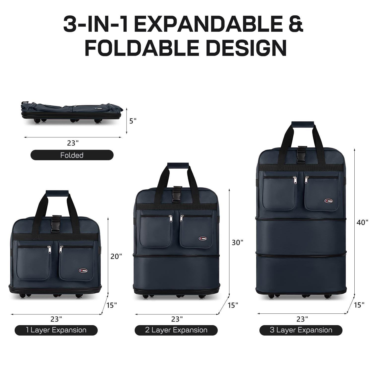 40" Expandable Foldable Luggage Bag Suitcase with 6 Swivel Wheels Collapsible Rolling Travel Bag for Home Storage Moving,Blue - EX