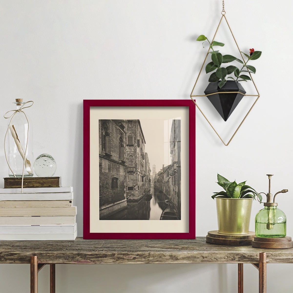 Vintage Views of Venice V - Framed Print w/glass - Cherry Red