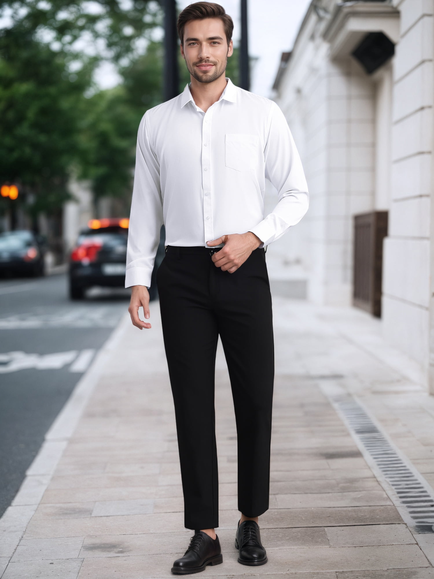 Unique Bargains Men's Long Sleeve Regular Fit Business Button Down Formal Shirt XL White