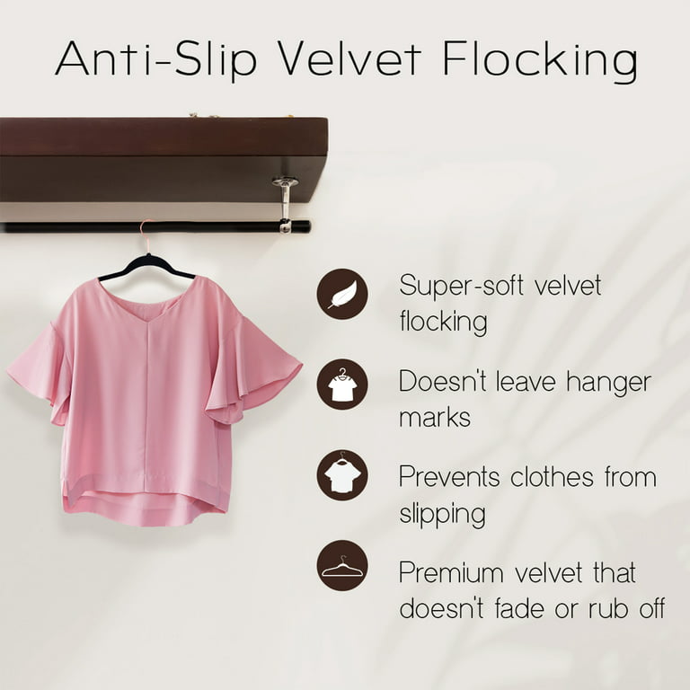 Sleek Pick Premium Velvet Hangers, Black, 60 Pack, 9.2 x 17.4 Non-Slip Felt Hangers, Heavy Duty Ultra Slim Clothes Hangers, Space-Saving Pants Hangers