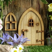 Garden House Kit Fairy Door and Windows Home Decoration,Fairy Door and Windows Set for Trees Miniature Wooden Fairy Pixie Garden Outdoor Decor Fairy Window Craft Kit for Home Kids