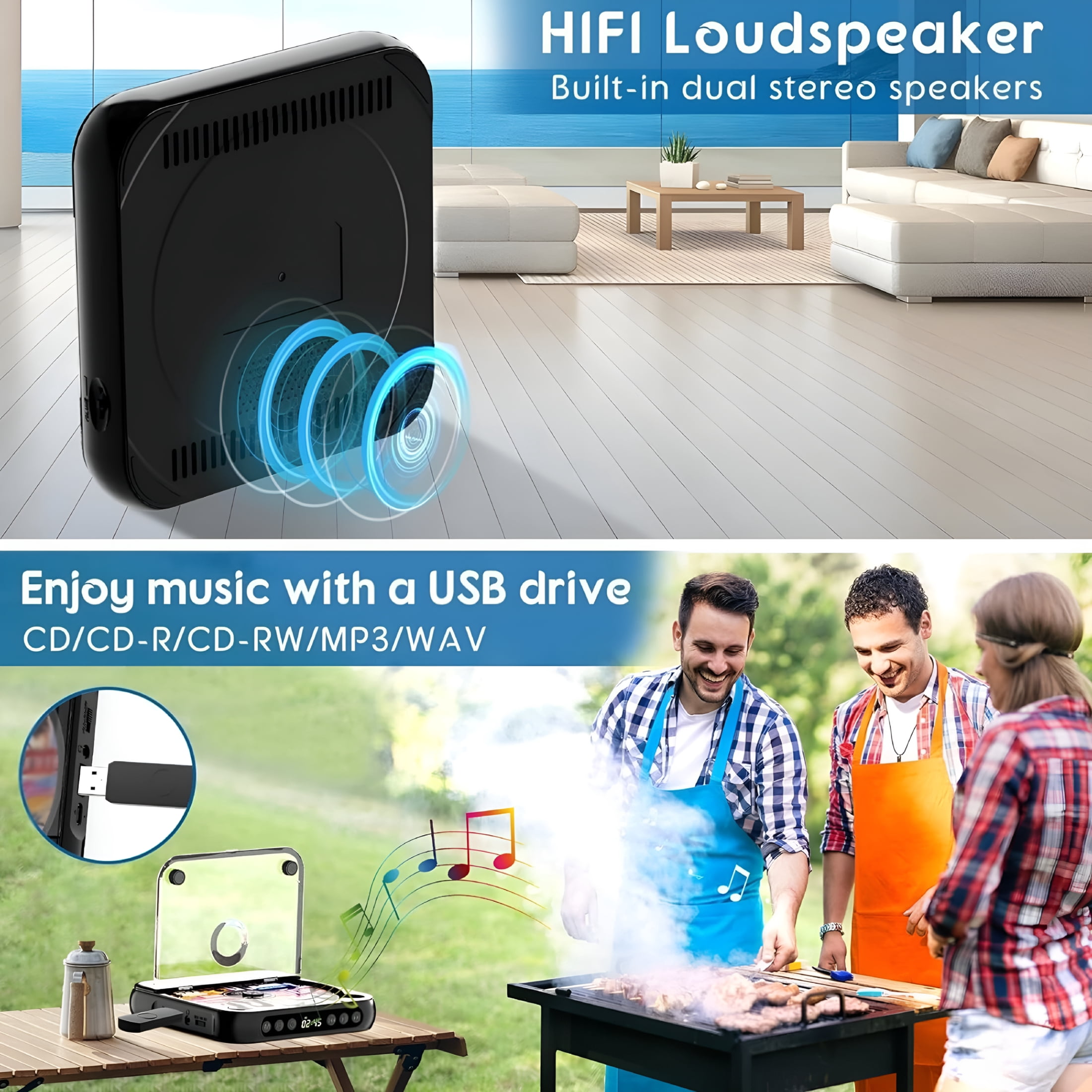 GJX Portable Bluetooth Lcd Screen Display Cd Player, Plays Mp3 Cd-R/Rw for Car Travel, Black