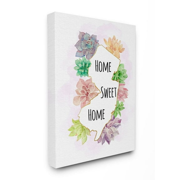 The Stupell Home Decor Collection New Jersey State Home Sweet Home Succulent Watercolor Vignette Canvas Wall Art