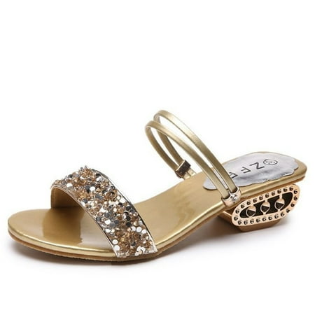 

Lyinloo Summer Plus Size Sandals Women s Tendon Sole Mid-Heel Sandals Gold 41
