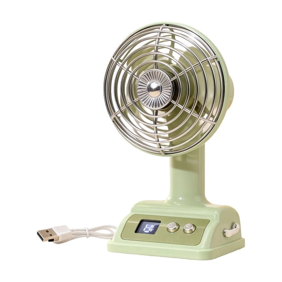 Vintage Style Mini Desk Fan with Digital Battery Display, Rechargeable 1200mAh Portable Fan, 100° Adjustable Wind Direction, Multiple Speed Levels, Personal Quiet Cooler for Home, Office and Bedroom