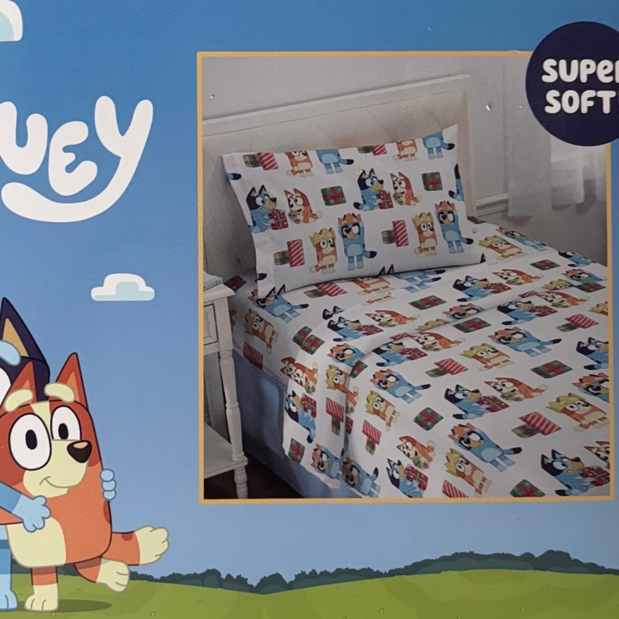 Bluey Kids Twin Microfiber Sheet Set, Bluey & Bingo Christmas Bed Sheets
