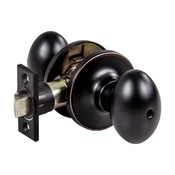 Oil Rubbed Bronze Egg Privacy Door Knob with 6-Way Universal Latch and Turn-Button Lock for Bed and Bath