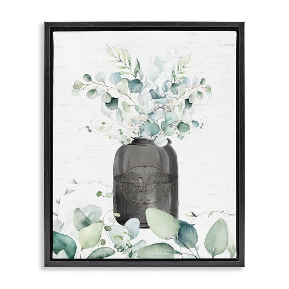 Soap Jar & Eucalyptus Black Framed Floater Canvas Wall Art, design by Lettered and Lined