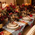 thumbnail image 2 of Table Runner Dresser Scarves Rustic Farmhouse Red Truck Xmas Tree Cotton Linen Burlap Table Cover Red Poinsettia on Retro White Table Runners for Family Kitchen Dining Holiday Party Banquet Decor, 2 of 5