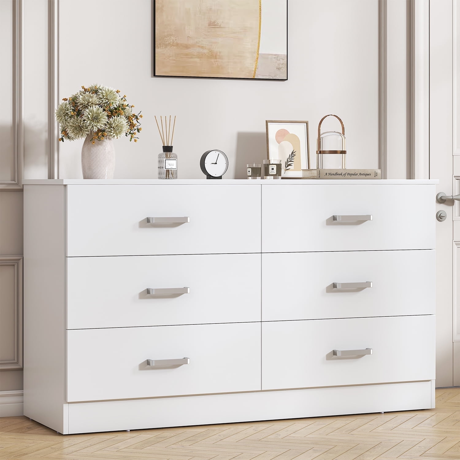 white 6 drawer dresser WLIVE 6-Drawer Wide Wood 59" The thick base ensures stability without sacrificing elegance White 6 Drawer Dresser, 55
