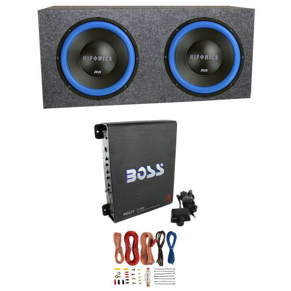 Hifonics ZW12D4 Zeus 12" 1200W Car Subwoofers (2 Pack) + Amp Kit Box