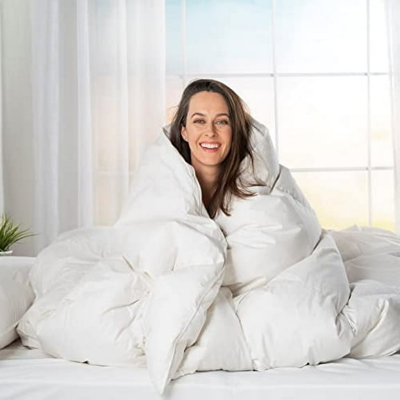 ComfyDown Goose Down White Comforter - Made in USA - 100% Egyptian Cotton 600 Thread Count Cover, 650+ Fill Power, Light Weight, All Season Washable Duvet Insert with Corner tabs - King