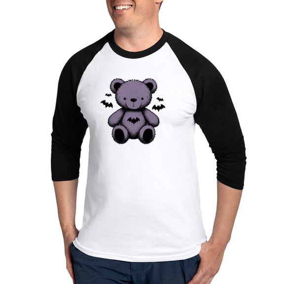 CafePress - Batty Bear Purple Baseball Jersey - Cotton Baseball Jersey, 3/4 Raglan Sleeve Shirt