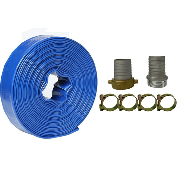 2" Inch X 300'Feet Agricultural PVC LayFlat Discharge Pump Hose Threaded Camlock
