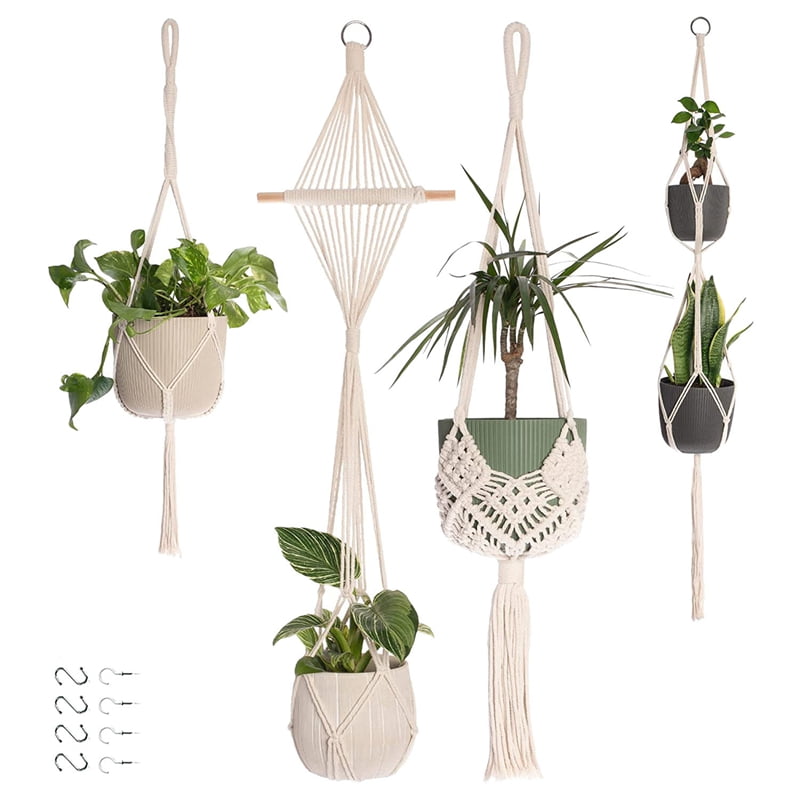 Chamat 4Pack Macrame Plant Hanger Hanging Planter Indoor Outdoor