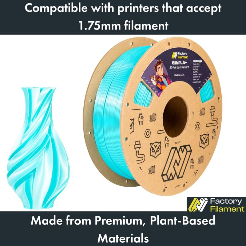 1.75mm Silk Caribbean Blue PLA 3D Printer Filament, 1 KG Spool, Dimensional Accuracy +/- 0.02 mm, 3D Printing Filament