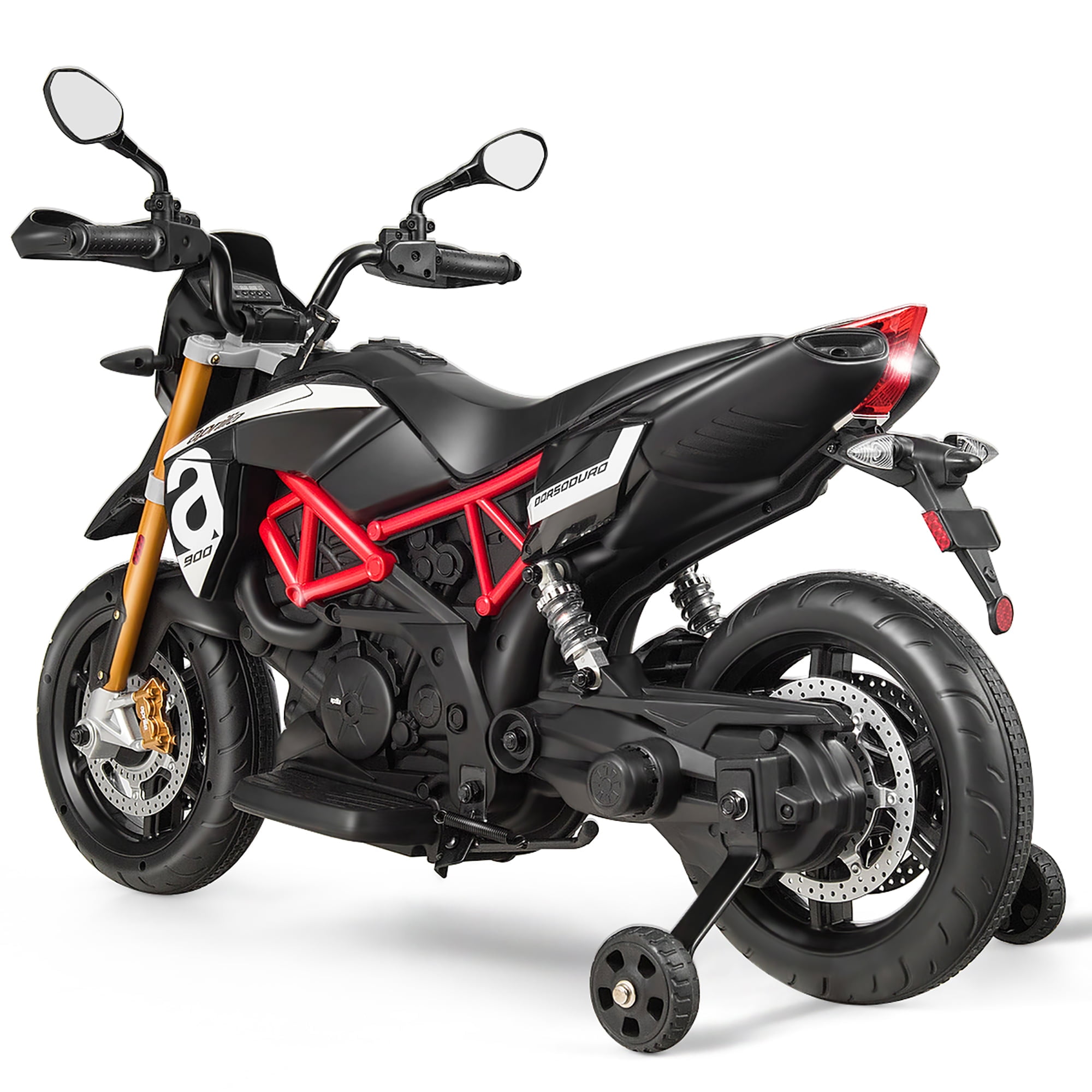 Costway 12V Kids Ride-On Motorcycle Motor Bike w/ Training Wheels Black