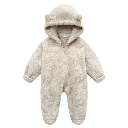 

Baby Girl Boy Cute Solid Long Sleeves Cartoon Ear Footed Hooded Zipper Romper Warm Jumpsuit Outfits Girl Rompers Size 6