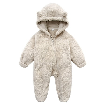 

ZRBYWB Romper Baby Girl Boy Cute Solid Long Sleeve Cartoon Ear Footed Hooded Zipper Romper Warm Jumpsuit Outfits Baby Clothes