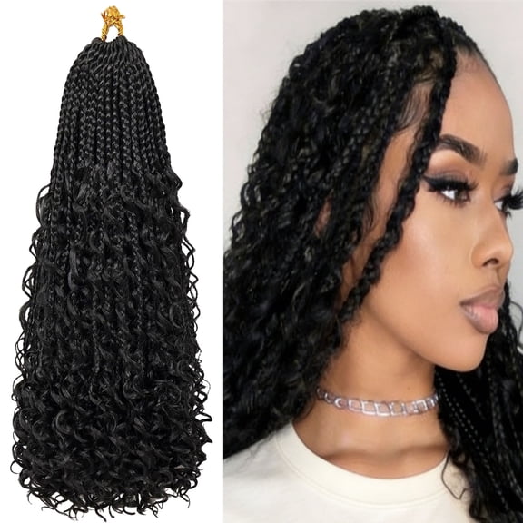 Boho Goddess Locs Crochet Braids for Black Women 18 Inch Curly Crochet Hair Pre-Looped 7 Packs Boho Hair for Braiding Feel Like Human Hair
