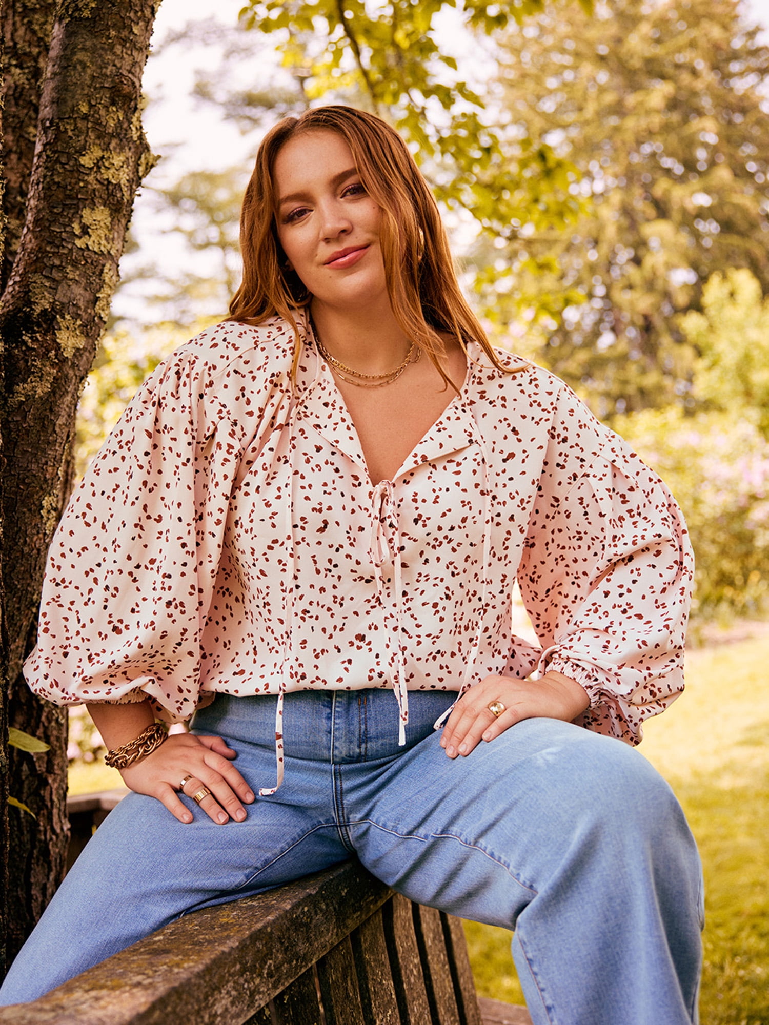 ELOQUII Elements Women's Plus Size Balloon Sleeve Blouse