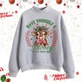 thumbnail image 2 of HNMKIU Hauts pour Femmes Imprimé Vache de Noël Chandail Col Rond Manches Longues Chandail en Molleton Imprimé Vache Col Rond, 2 of 4