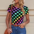 thumbnail image 4 of KLL Women 's Crew Neck Bodysuit Jumpsuits Rainbow Hearts Print Short onesies Stretch T Shirts, 4 of 5