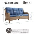thumbnail image 4 of Opohoro 72" Outdoor Wicker Patio Sofa with Cushions, 3-Seat PE Rattan Couch for Porch, Yellow/Blue, 4 of 7