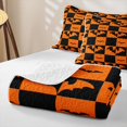 thumbnail image 4 of Erosebridal Halloween Bat Checkered Twin Quilt Set for Boys Girls, Goth Grid Print Twin Coverlet Set, Black Orange, 2pcs, 4 of 7