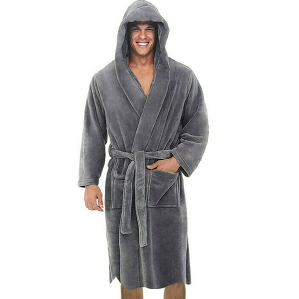 grey towelling bathrobe
