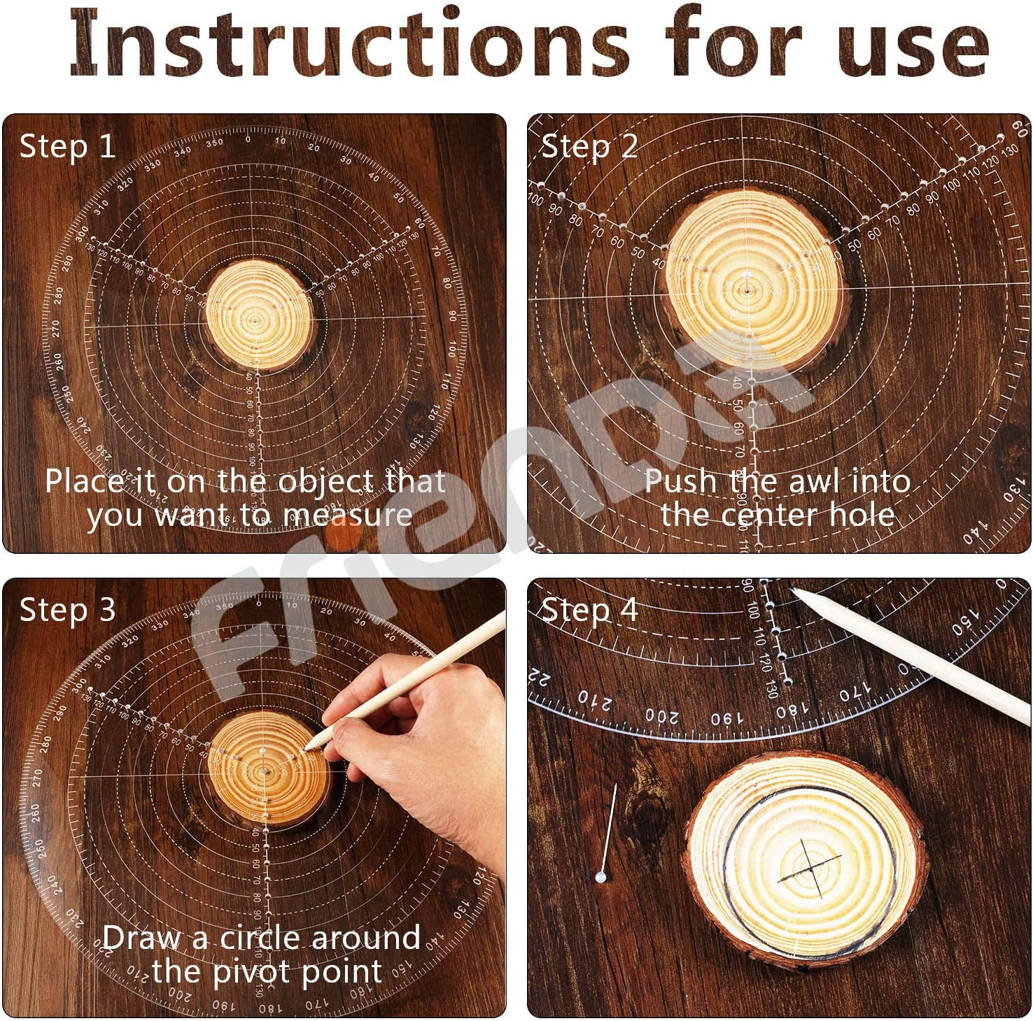 ABCISI 300 mm/ 12 Inch Circle Center Finder Compass, Lathe Centering Tool, Circle Gauge for Drawing Circles, Lathe Work and Woodturners, Round Template Clear Acrylic Drawing Circles Diameter