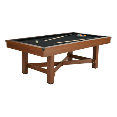 Airzone 88-inch Billiards Pool Table, Black Felt with Stylish Woodgrain Finish - Cues, Balls and Accessories