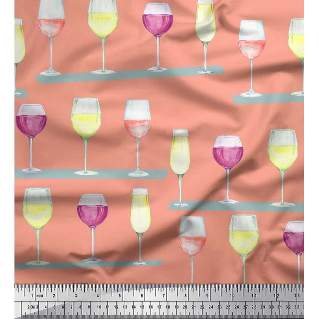 Soimoi Rayon Fabric Wine Glass Bar Fabric Prints By Yard 42 Inch Wide