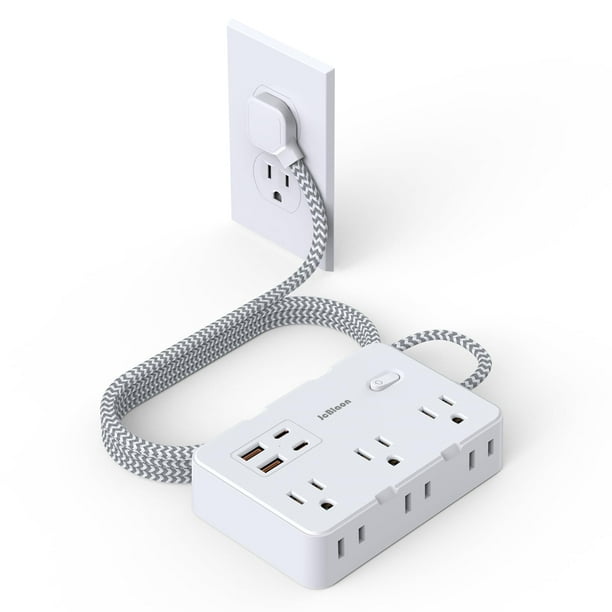Protector contra sobretensiones de enchufe plano, cable de extensión ultrafino de 5 pies con 4 cargadores de pared USB (2 puertos USB C), 6 tomas de corriente ampliamente espaciadas, tira de alimentac