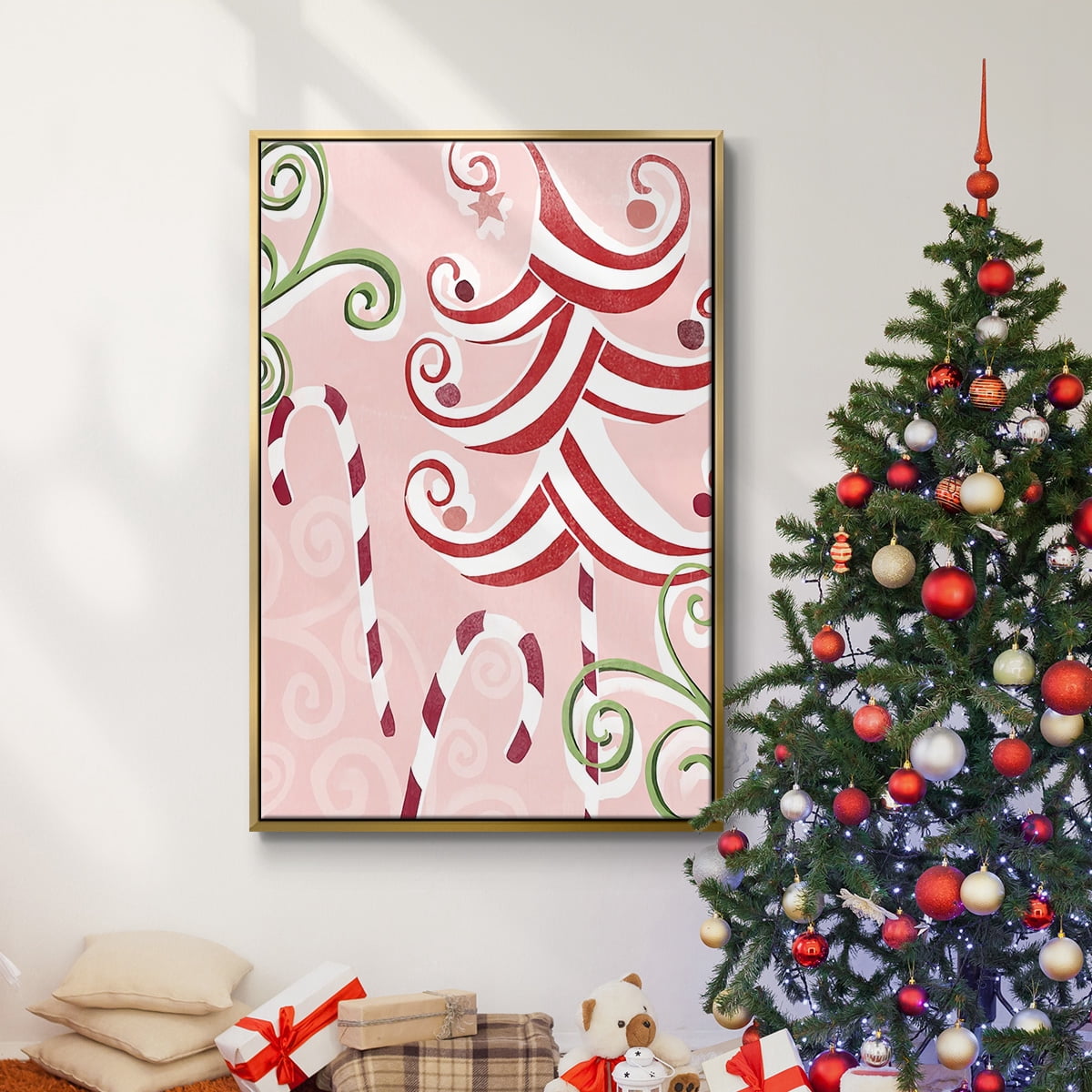 Candy Cane Holiday II - Framed Gallery Wrapped Holiday Canvas - 25 x 37 - Gold Frame