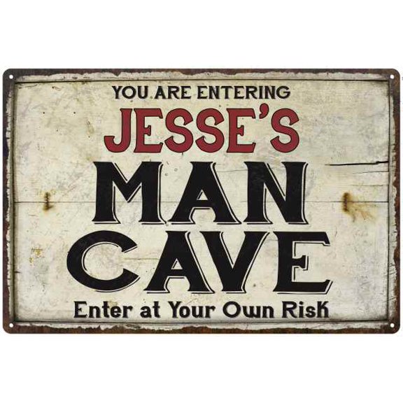 JESSE'S Man Cave Sign Rustic 8 x 12 Matte Finish Metal 108120035092