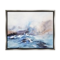 Abstract Crashing Ocean Waves Coastal Painting Luster Gray Framed Art Print Wall Art