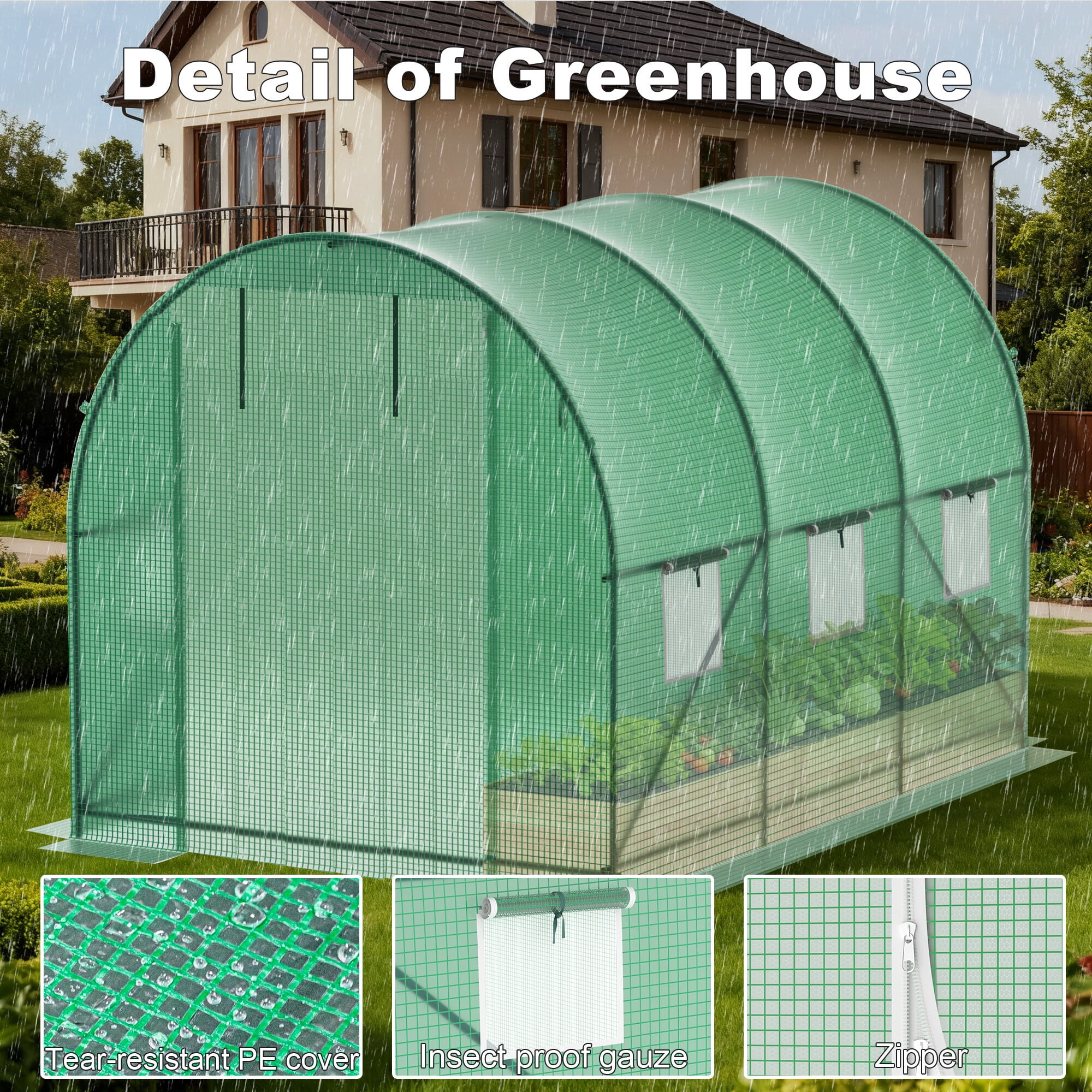 Walk-in Greenhouse 10'x7'x7' Outdoor Tunnel Green House with Double-layer Doors