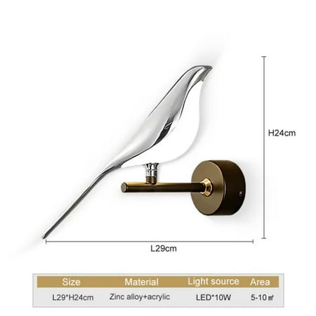 

CHNGSNG Golden Silver Touch Switch Bird LED Wall Lights Wall Sconce ° Rotatable Indoor LED Wall Lamps Bedroom Corridor AC85-265V