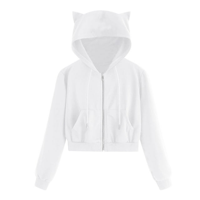 Timegard Zip up Hoodies for Women Plus Size Cropped Sweatshirt Fall Cute Jackets Coats with Pockets