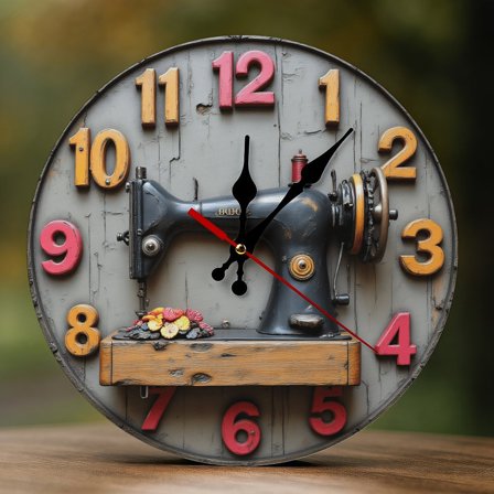 Wall Clock Decorative - Vintage Sewing Machine Print 2D Vintage Wall Clocks Battery Operated Silent Non-Ticking for Bedroom, Living Room, Kitchen, Office, Classroom, 10 Inch