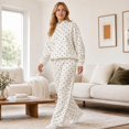 thumbnail image 2 of Women Polka Dot Hooded Sweatshirt 2 Piece Outfit, Long Sleeve Pullover Hoodie and Wide Leg Pants Matching Tracksuit Casual Loungewear for Fall Winter, 2 of 6