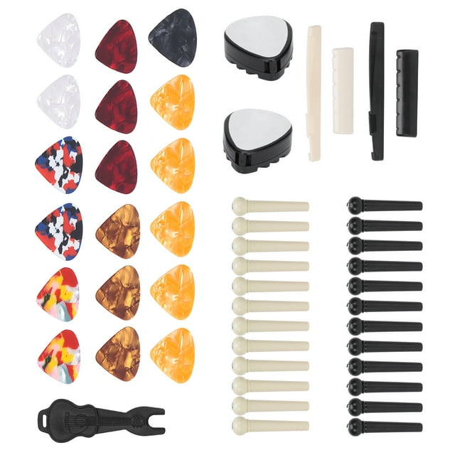 Juego de accesorios para guitarra, Pin de puente, púas de celuloide, tuercas, sillines, removedor de uñas, piezas de repuesto