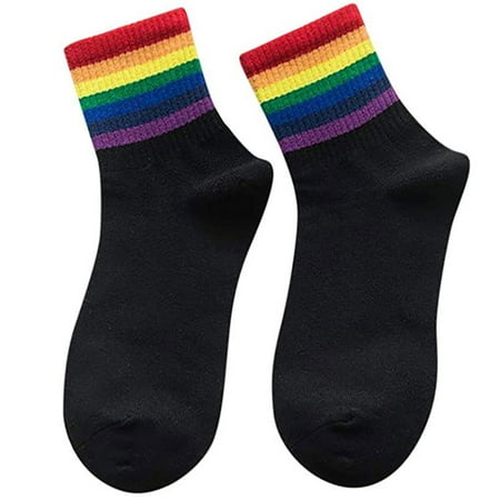 

Cptfadh 2 Pairs Of Winter New Unisex Cotton Rainbow Striped Socks Xmas Fashion Warm